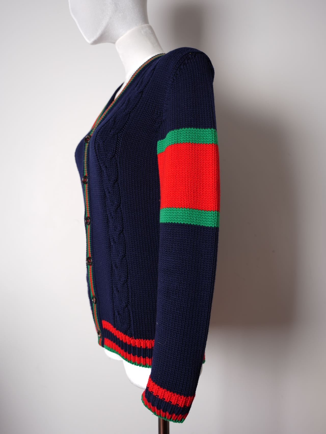 Gucci Blue/Red Oversize Cable Knit Cardigan