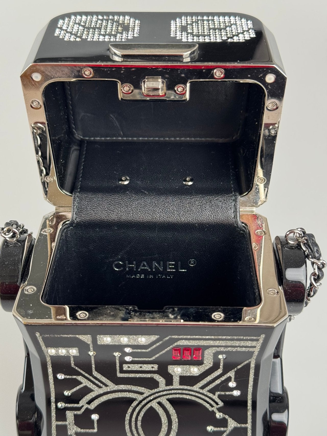 Chanel Plexiglass Crystal Robot Minaudiere Clutch Black