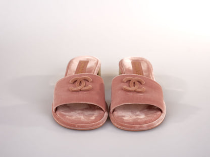 Chanel Gold Heels Pink Mules Size 38C