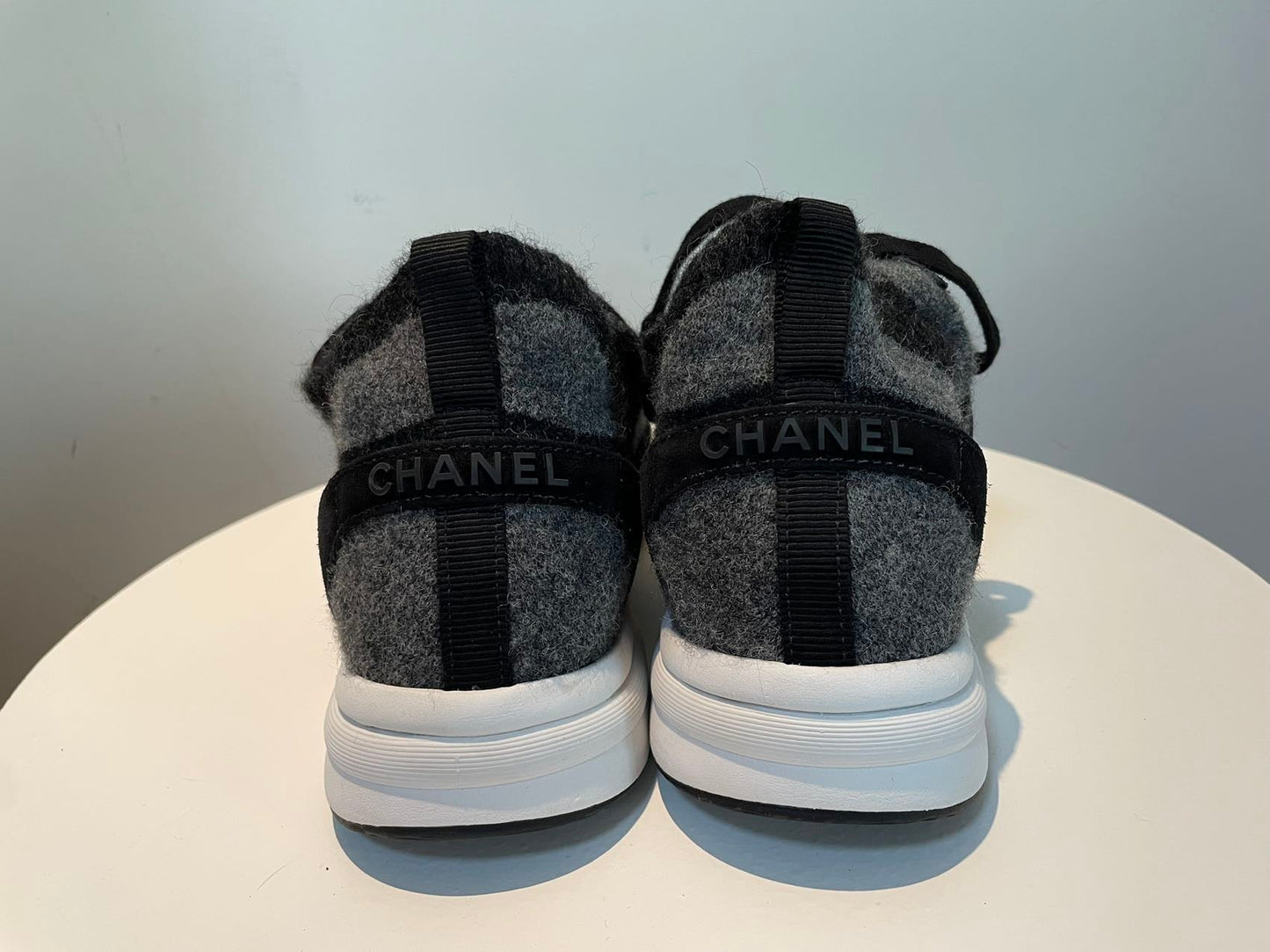 CHANEL  Fabric Suede Calfskin Womens CC Sneakers size 42  in Grey and Black