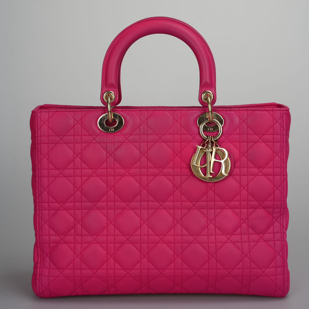 Christian Dior Pink Large Lambskin Cannage Lady Dior with Gold Hardware