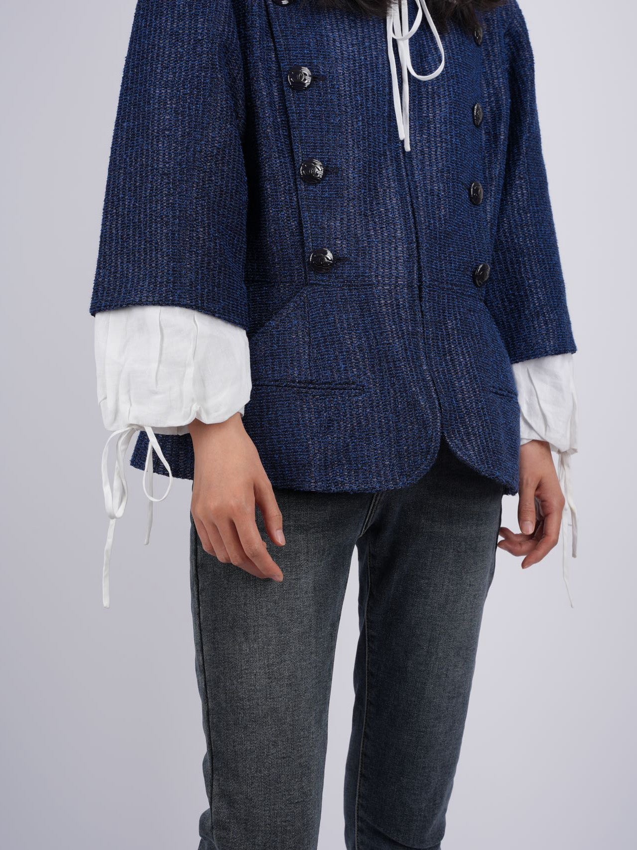 Chanel Blue White Jacket With Detachable White Collar & Cuffs