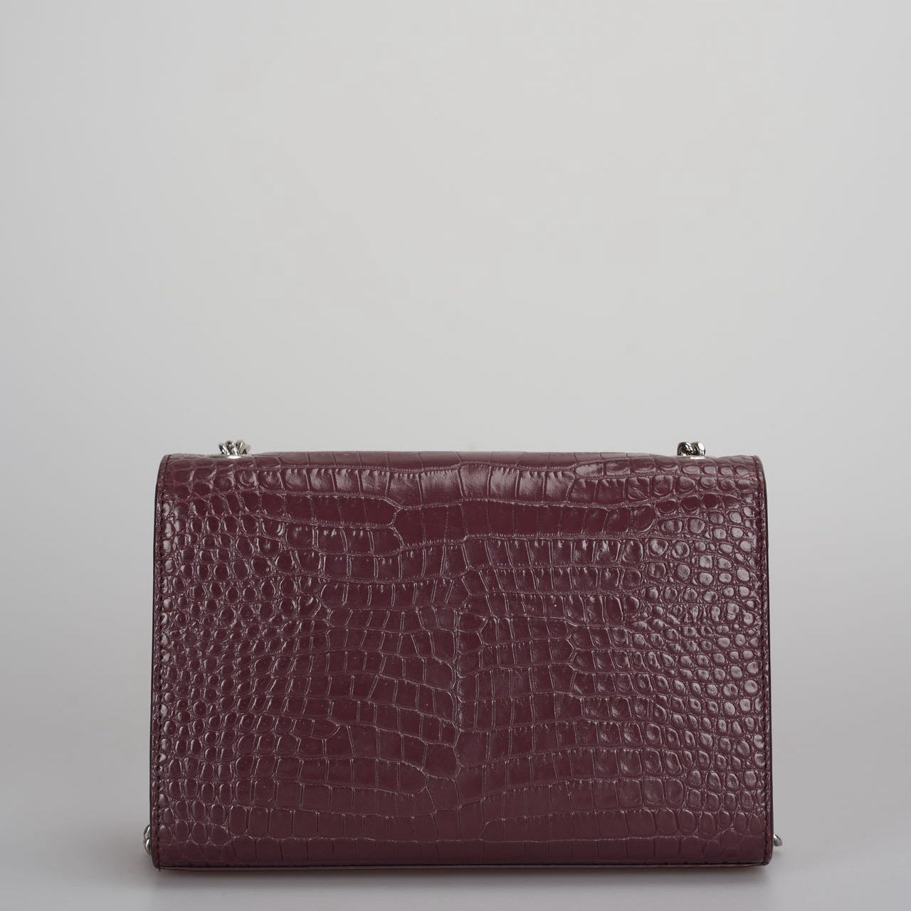 Saint Laurent Small Classic Monogram Kate Tassel Satchel Calfskin Crocodile Embossed Burgundy