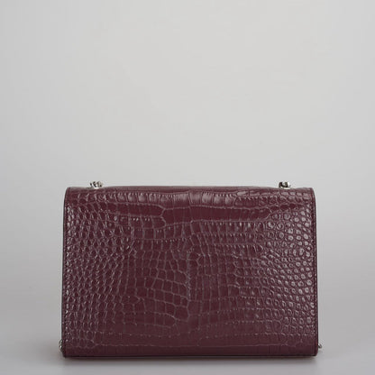 Saint Laurent Small Classic Monogram Kate Tassel Satchel Calfskin Crocodile Embossed Burgundy