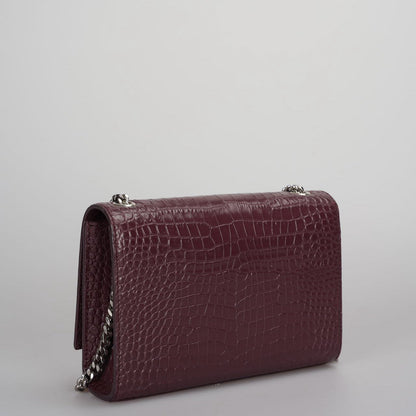 Saint Laurent Small Classic Monogram Kate Tassel Satchel Calfskin Crocodile Embossed Burgundy