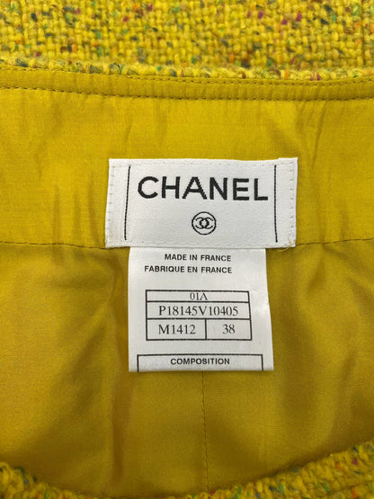 Chanel Tweed Yellow Midi-Skirt FR38