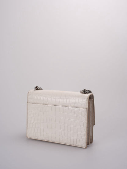 Saint Laurent YSL Sunset Medium Crocodile Embossed Leather Bag in Ivory