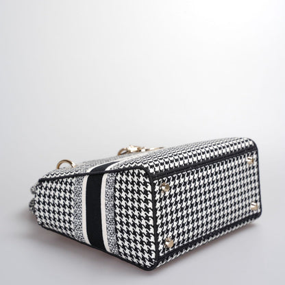 Christian Dior Black White Houndstooth Canvas Medium Lady D-Lite bag