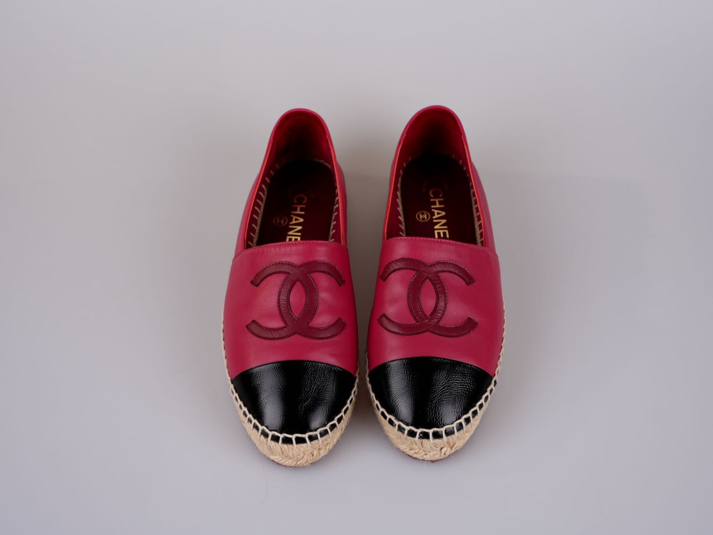 Chanel Lambskin CC Espadrilles Fuchsia Black Size 38