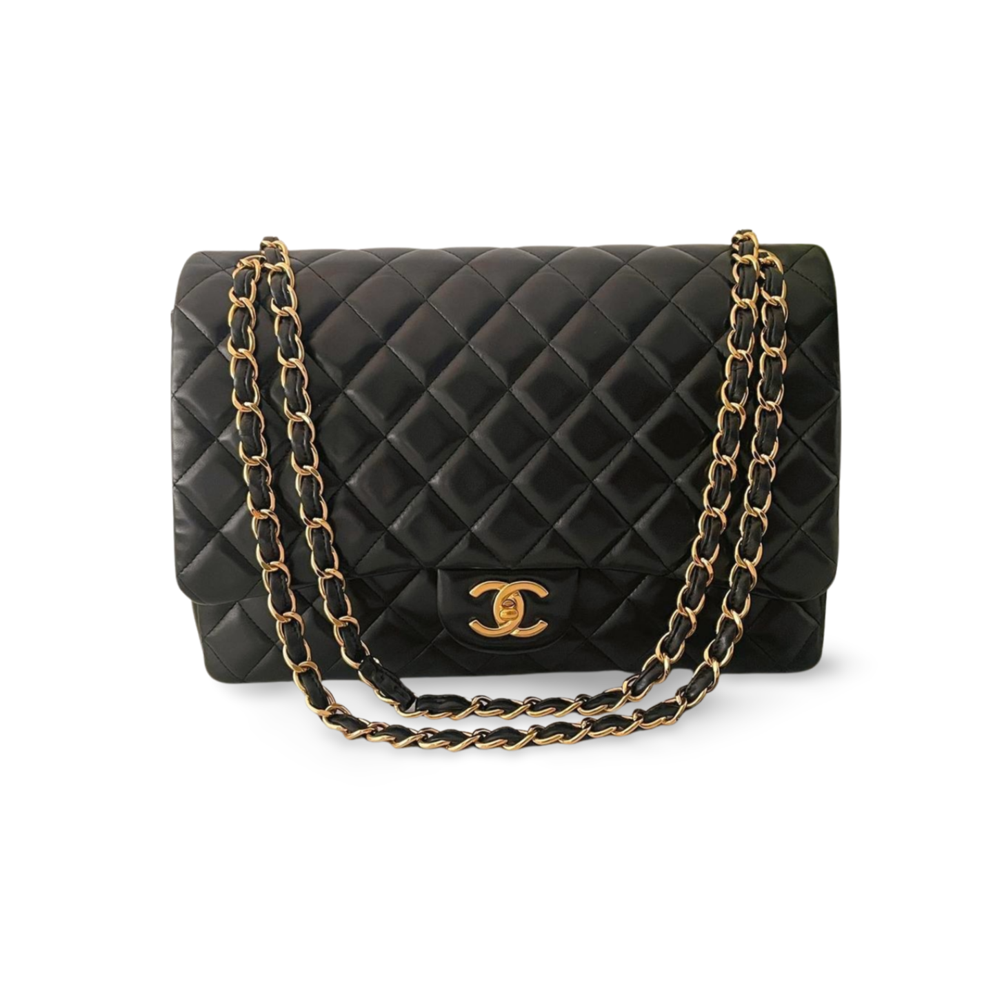 Chanel Black Classic Double Flap Maxi Bag with Gold Hardware