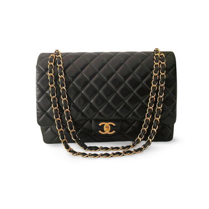 Chanel Black Classic Double Flap Maxi Bag with Gold Hardware