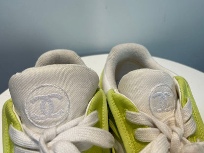 Chanel Fabric Sneakers In Lime yellow color with CC LOGO