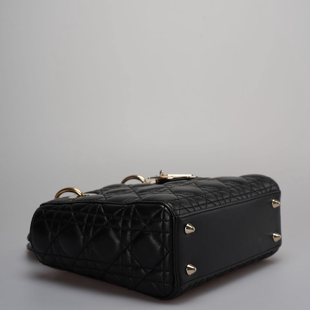 Christian Dior Black Small Lady Dior Bag in Cannage Lambskin Leather with Gold Hardware