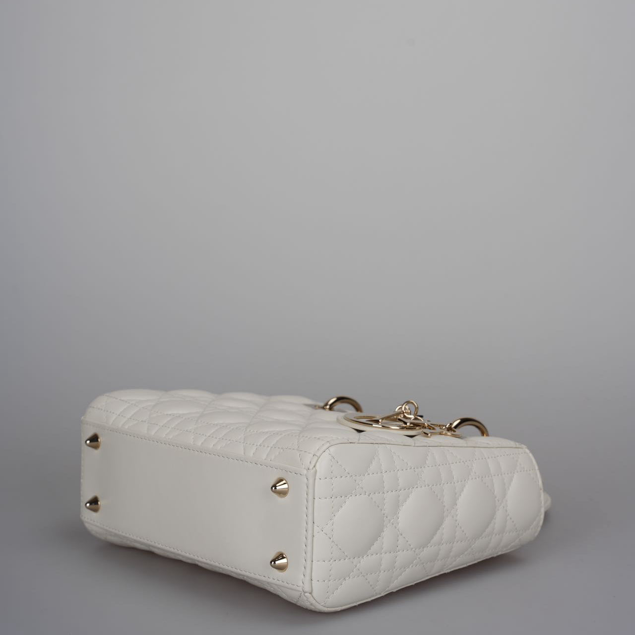 Christian Dior White Small Lady Dior Bag in Cannage Lambskin Leather with Gold Hardware 2020