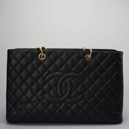 Chanel Large Grand Shopping Tote black gst Bag in Cavier Leather with Gold Hardware