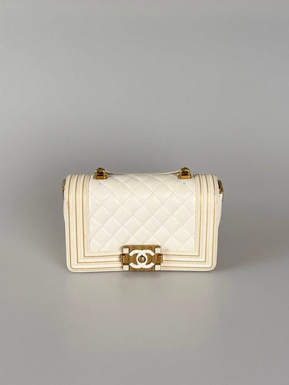 Chanel White Lambskin Boy Bag with Gold Hardware