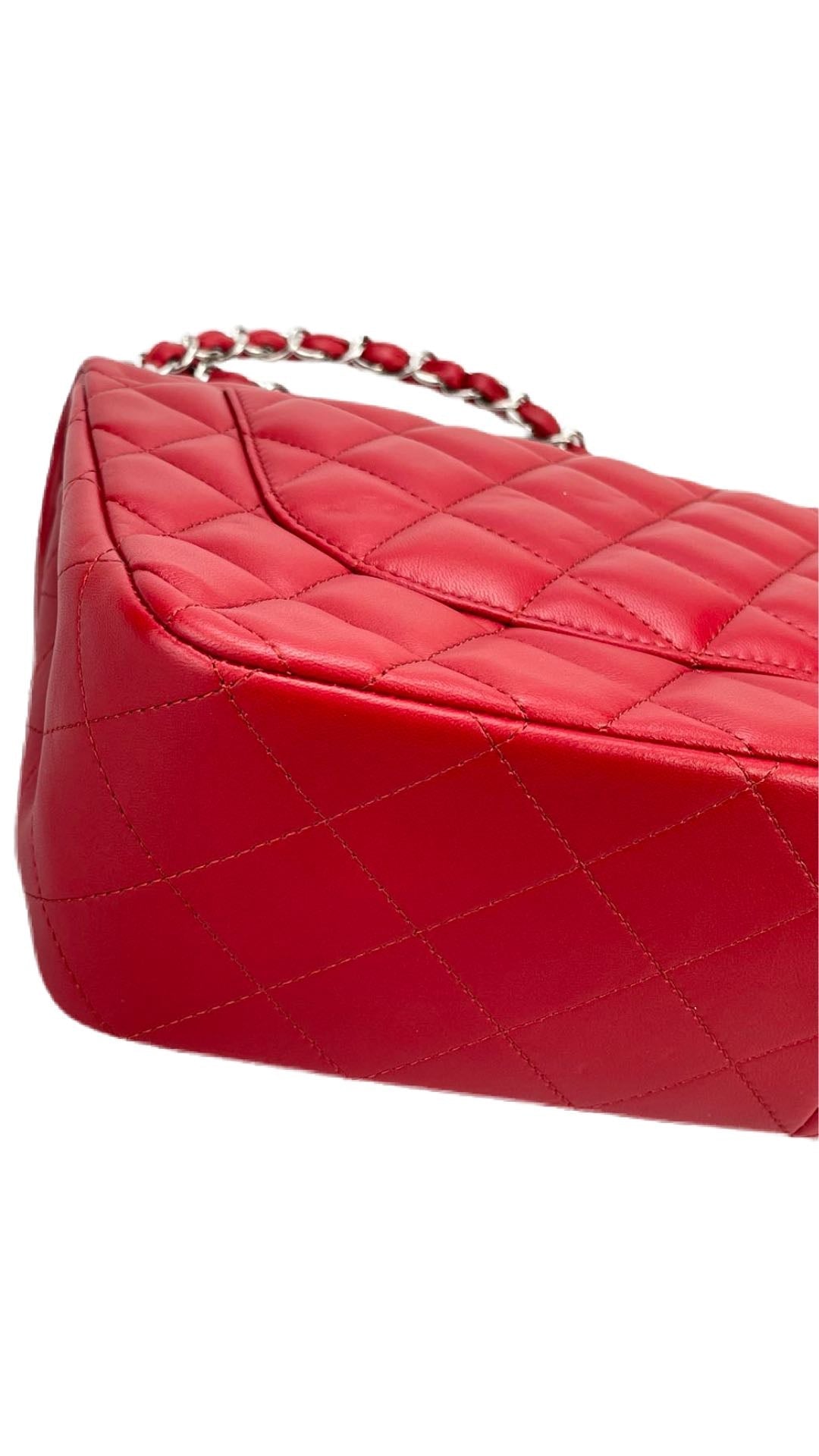 Chanel Red timeless Classic jumbo Bag in Lambskin silber Hardware