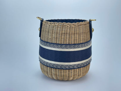 Dior Dioriviera Bucket Bag in Wicker and Blue Canvas With Gold Hardware