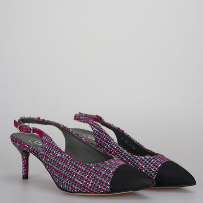 Chanel purple Tweed Slingback Heels Sandals 35.5