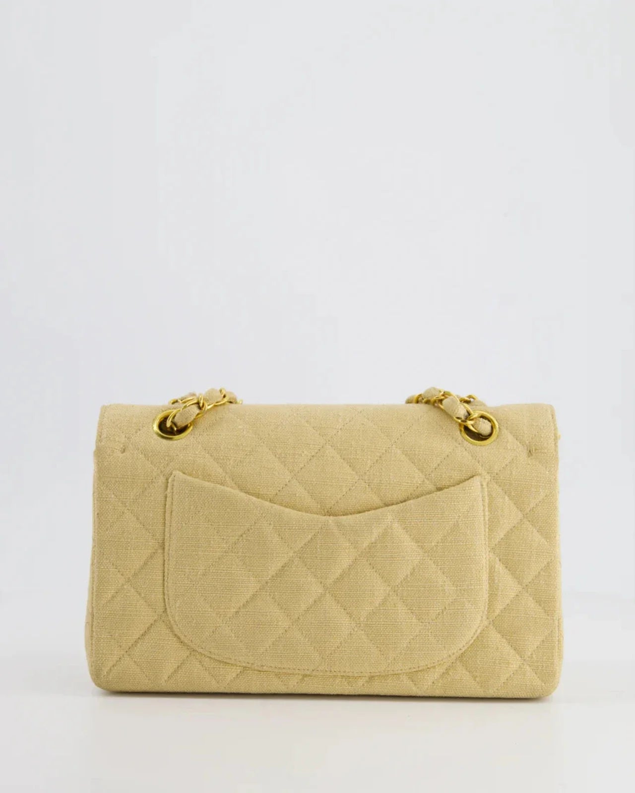 Chanel Vintage Beige Small Fabric Double Flap Bag with 24K Gold Hardware