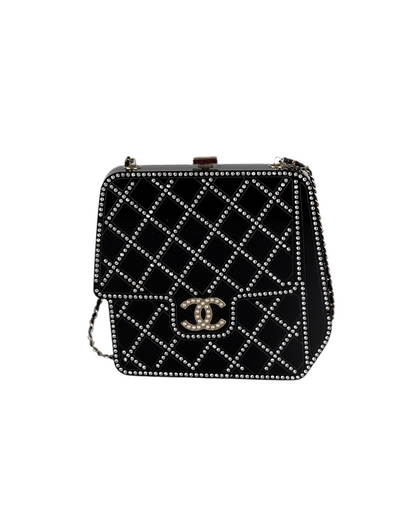 Chanel Runway Black Resin Crystal Pearl Evening Clutch Shoulder Box Limited edition