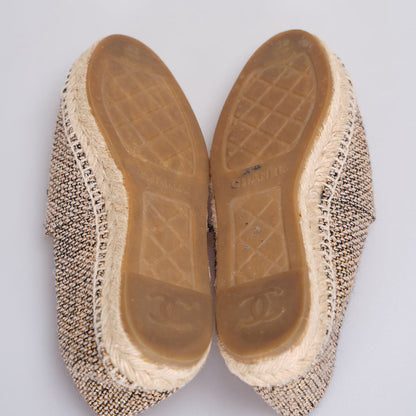 Chanel Tweed Grosgrain CC Espadrilles in Gold Beige Black