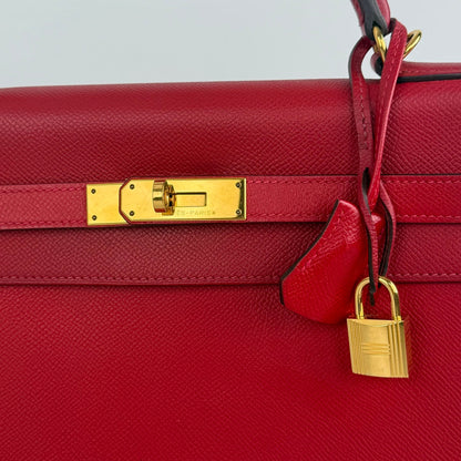 Hermes Kelly 32 Sellier Bag Rouge Casaque Epsom Leather Gold Hardware