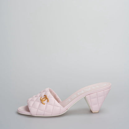 Chanel Light Pink Lambskin CC Logo Cone Sandal 37.5C