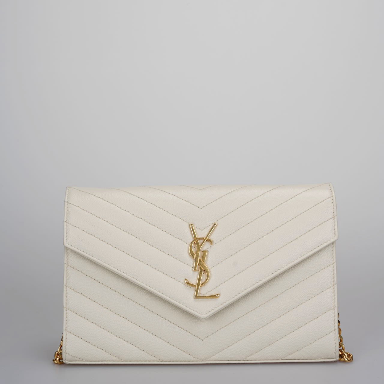 Saint Laurent Cassandre White Leather Envelope Wallet On Chain