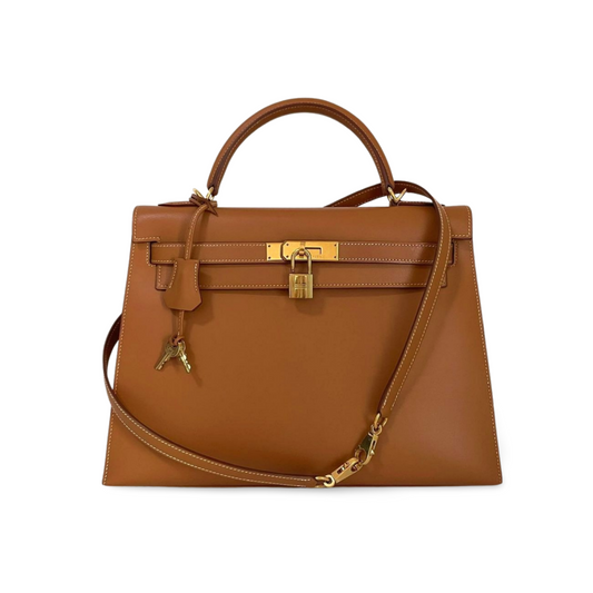 Hermes Kelly Bag 32cm In Gold Box Leather With Gold Hardware