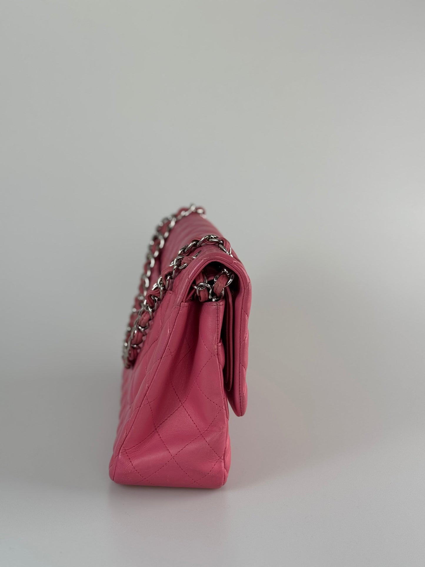 Chanel Classic Flap Bag Jumbo pink with Silver Hardware