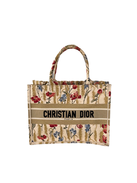 CHRISTIAN DIOR Beige Floral Embroidered Canvas Book Tote Medium