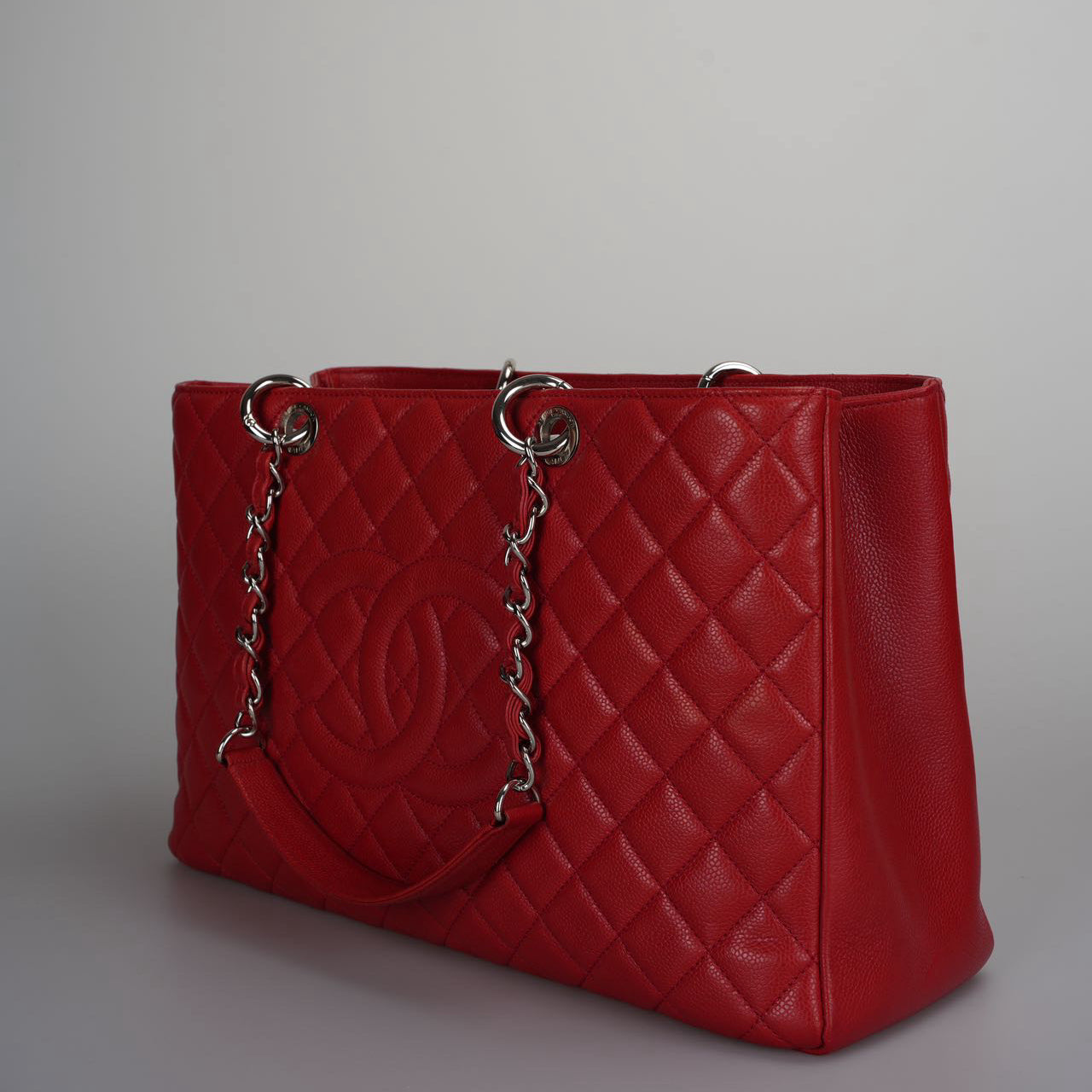 Chanel Grand Shopping Tote Red GST Bag in Caviar Leather with Silver Hardware XL