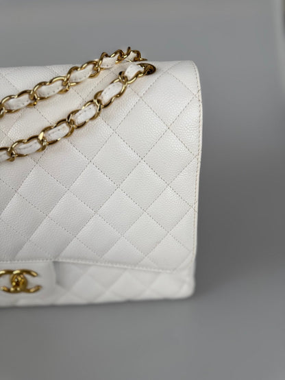 Chanel timeless flap Bag Caviar Leather Maxi size in white