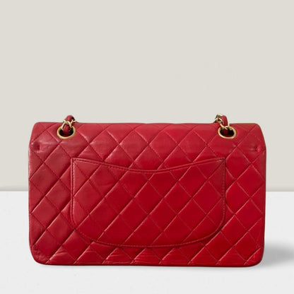 Chanel Red Vintage Classic Double Flap Bag Medium in Lambskin Leather 24K Gold Hardware