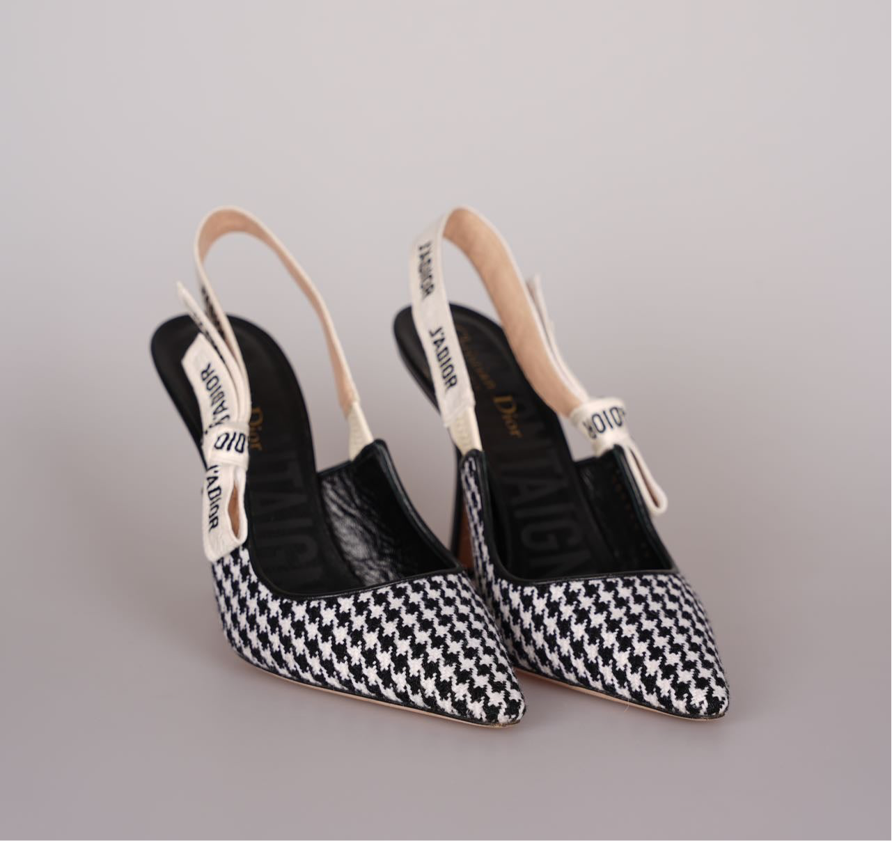 Dior J'Adior  sandals in black and white houndstooth canvas size 38