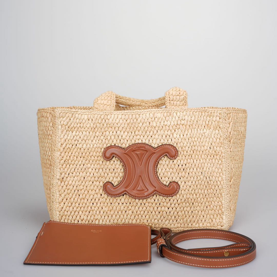 Celine Small Cabas Thais in Raffia and Calfskin