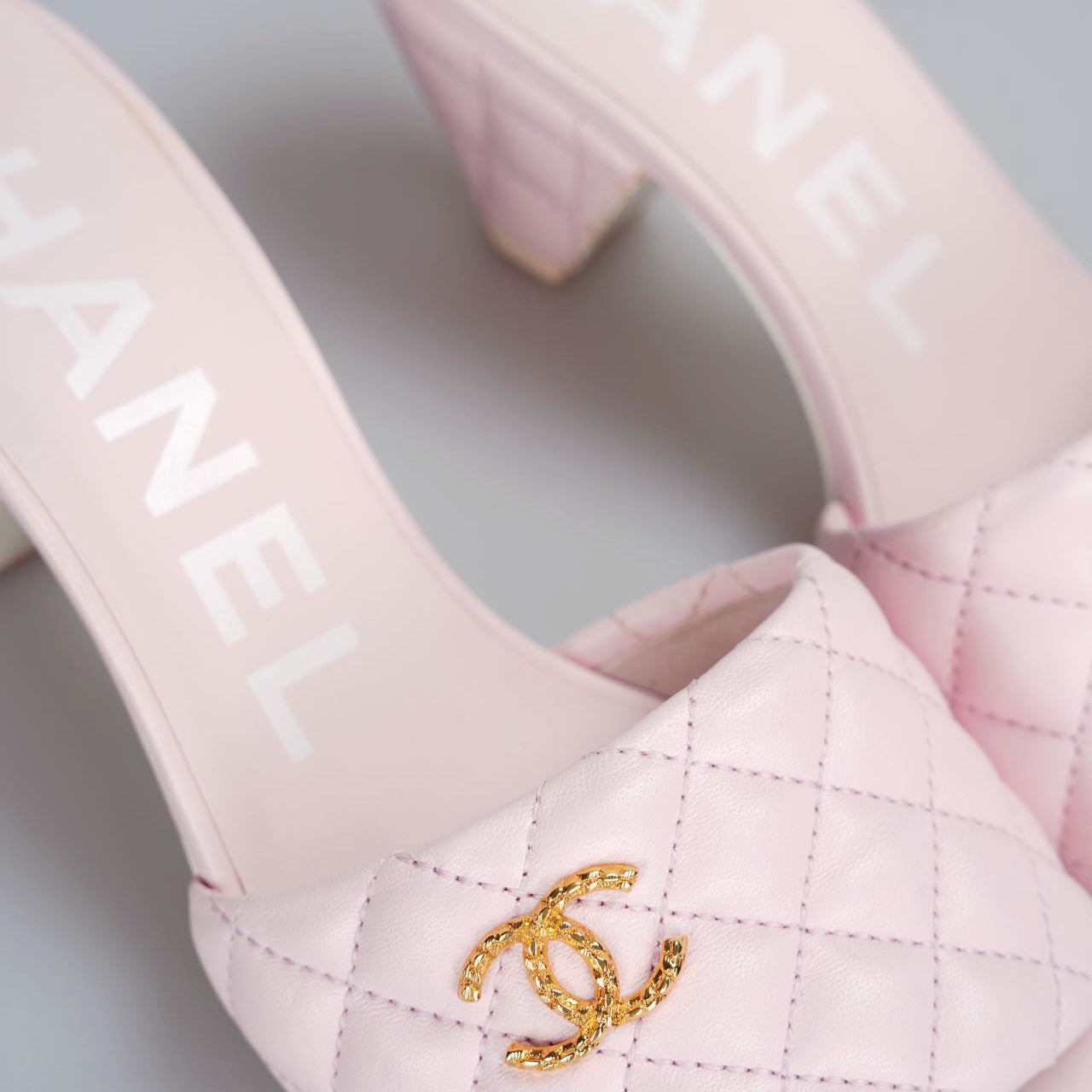 Chanel Light Pink Lambskin CC Logo Cone Sandal 37.5C