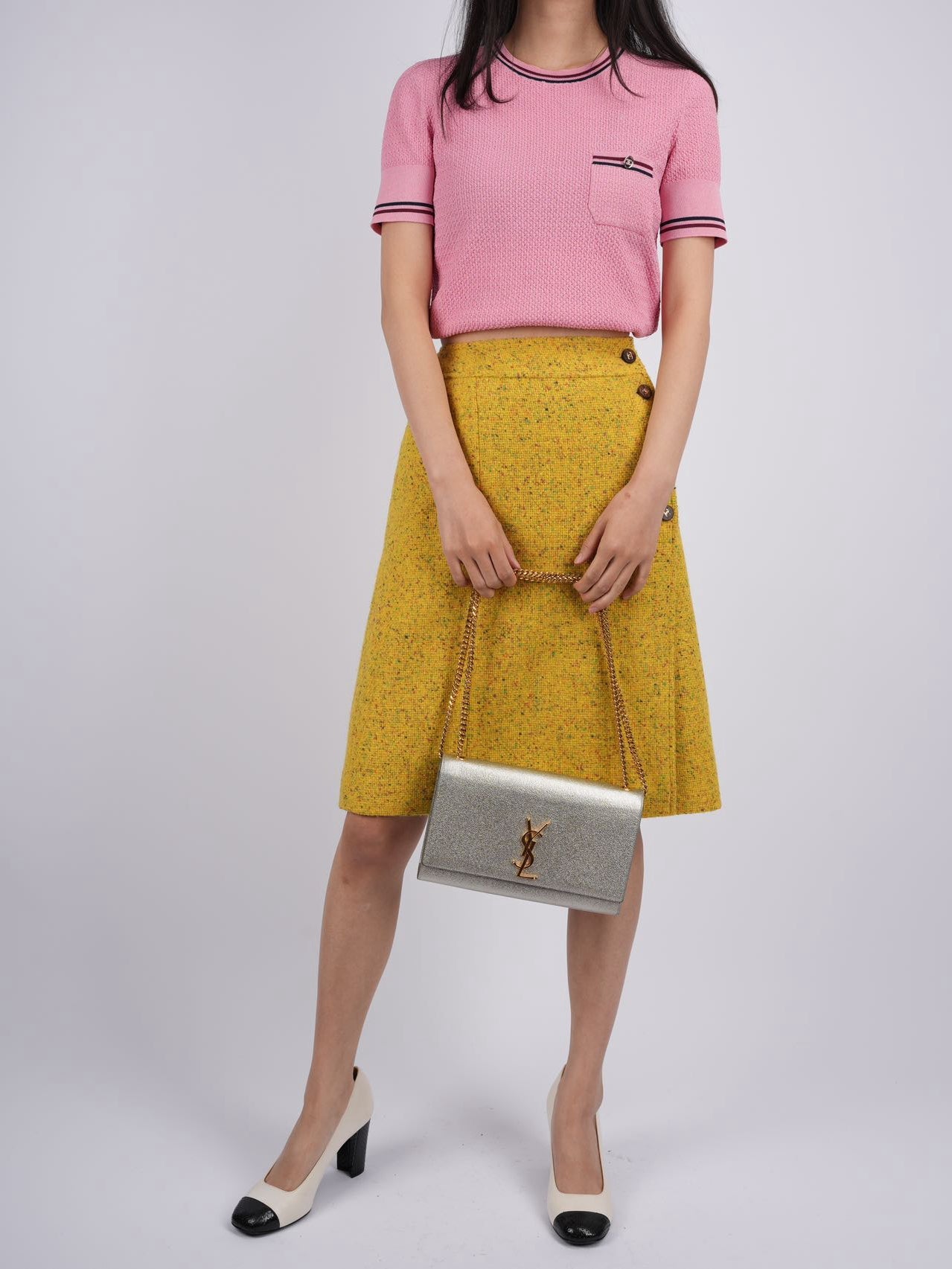 Chanel Tweed Yellow Midi-Skirt FR38