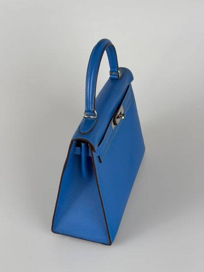 Hermes Kelly Sellier Bag 28cm In Blue Epsom Leather With Gold Hardware