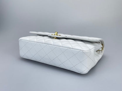 Chanel Medium White Classic Flap Bag in Caviar Leather with Gold Hardware