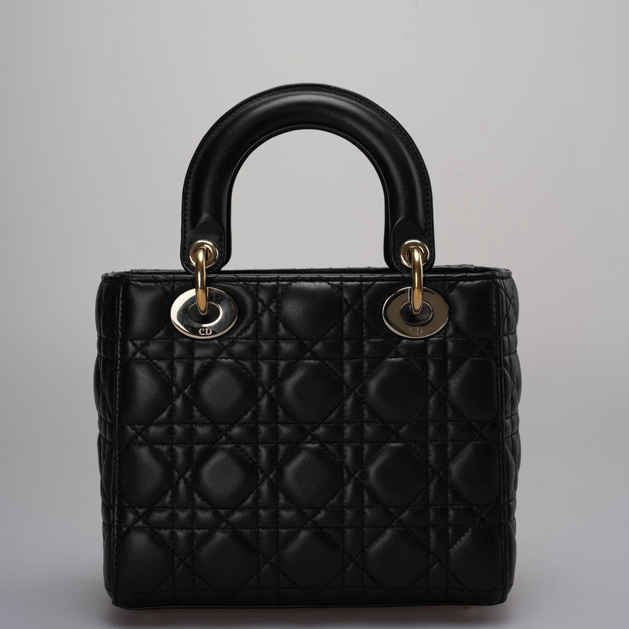 Christian Dior Black Small Lady Dior Bag in Cannage Lambskin Leather with Gold Hardware