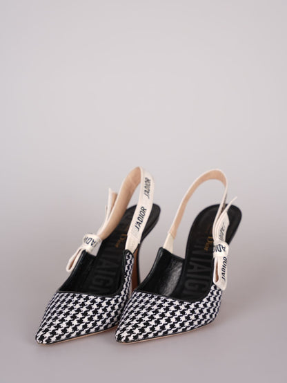 Dior J'Adior  sandals in black and white houndstooth canvas size 38