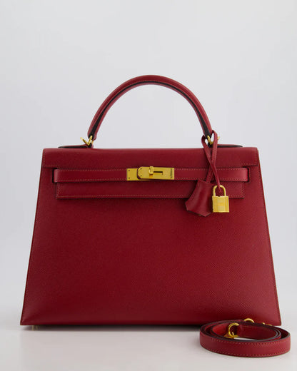 Hermes Kelly 32cm Sellier Bag in Dark Red Epsom Leather Gold Hardware