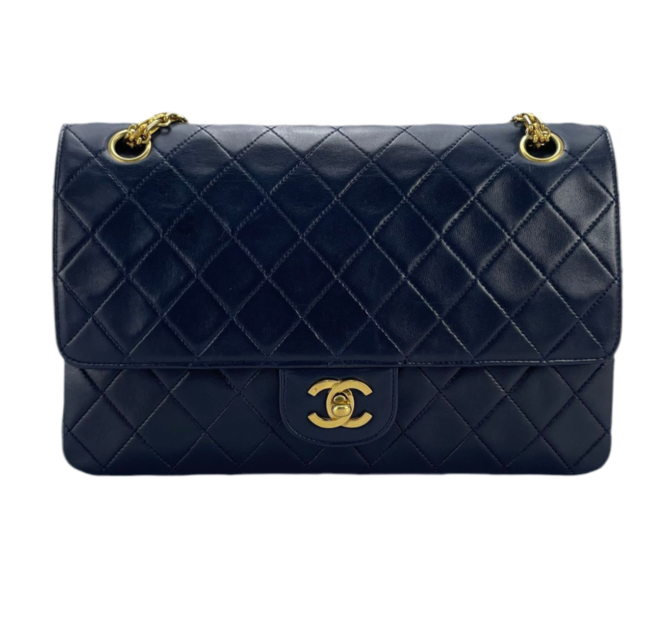 Chanel  Black Vintage Medium Classic Double Flap Bag with 24K Gold Hardware