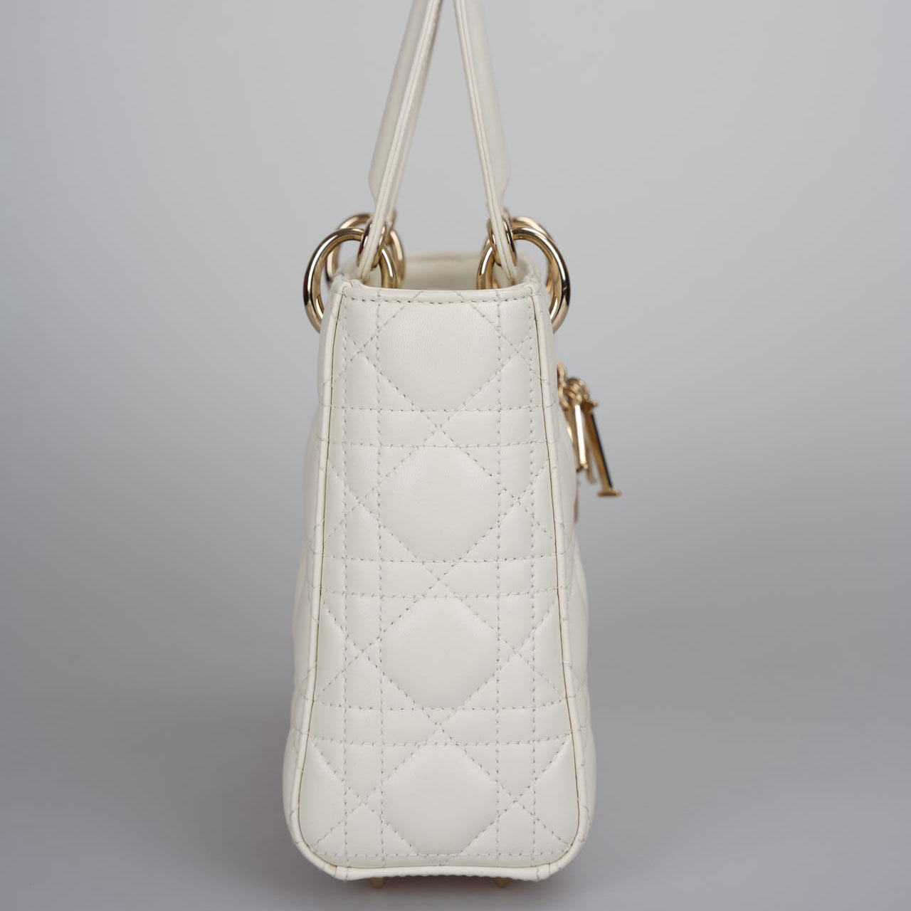 Christian Dior Small Lady Dior Bag in White Cannage Lambskin Leather with Gold Hardware