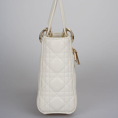 Christian Dior Small Lady Dior Bag in White Cannage Lambskin Leather with Gold Hardware