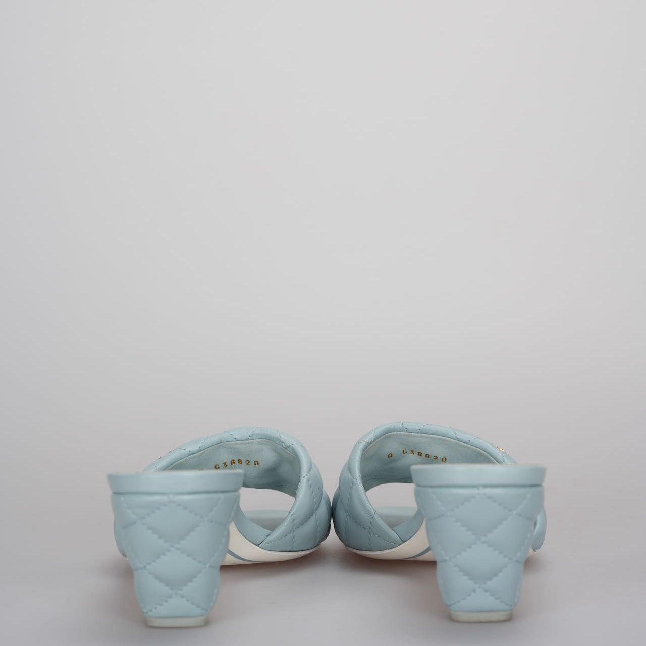 CHANEL Tiffany Blue Lambskin Quilted Textured CC Mules 38.5