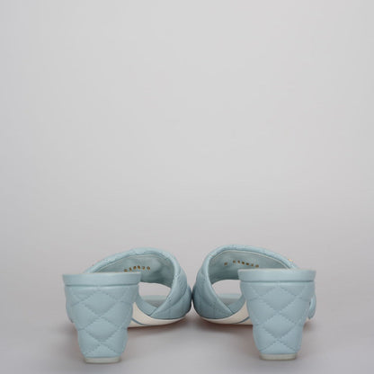 CHANEL Tiffany Blue Lambskin Quilted Textured CC Mules 38.5