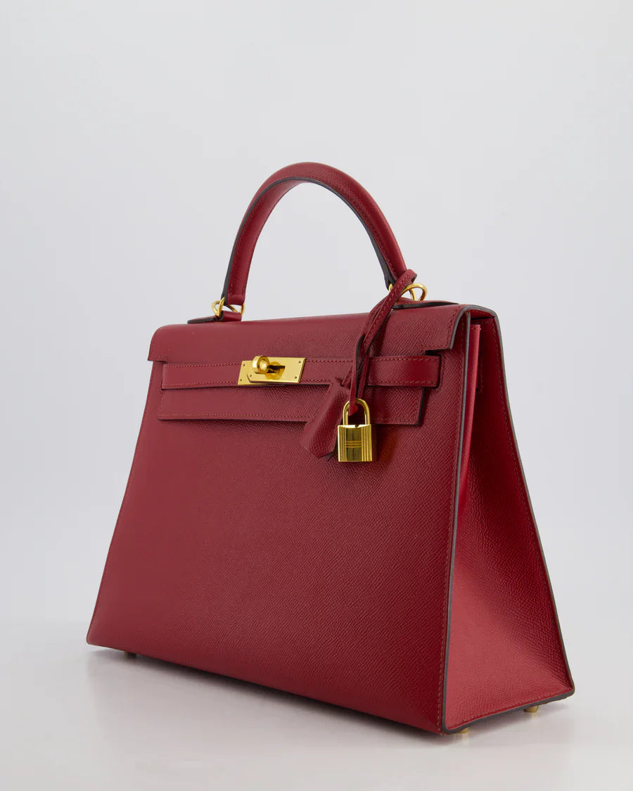 Hermes Kelly 32cm Sellier Bag in Dark Red Epsom Leather Gold Hardware